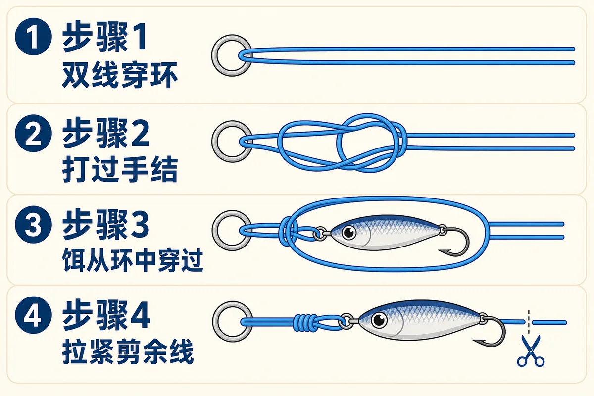 帕洛玛结：简单牢固的连饵结示意图